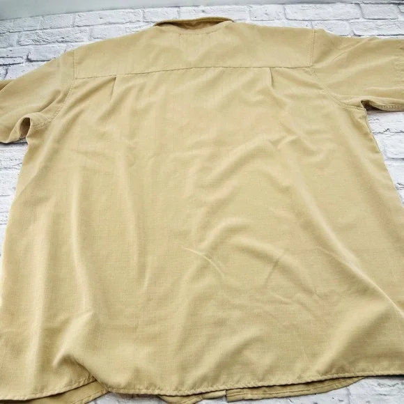 SYNRGY Big Mens Tan Button Up Short Sleeve Shirt 3XL Lightweight Textured